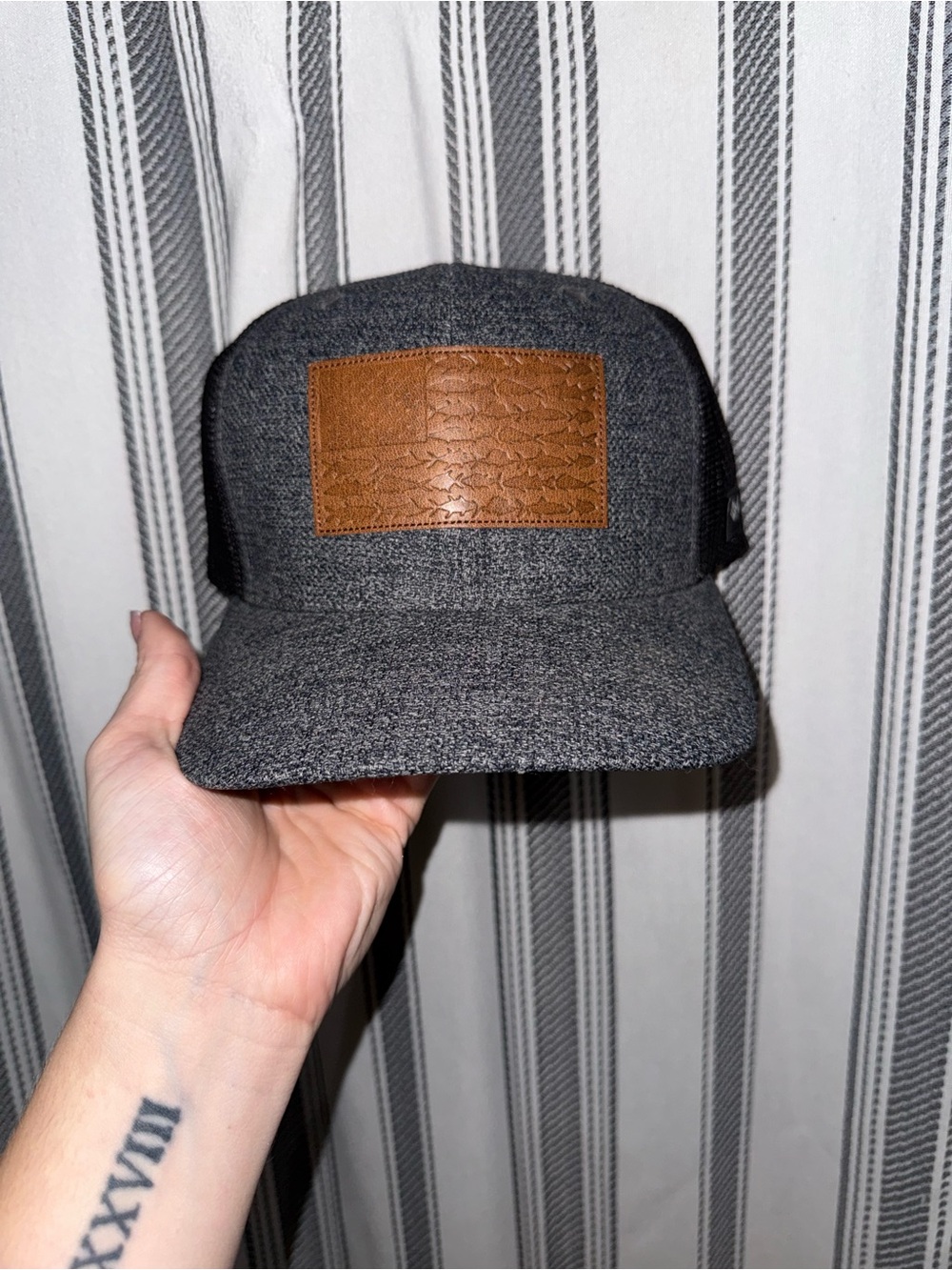 Columbia Dark Gray Hat with Brown Leather Patch